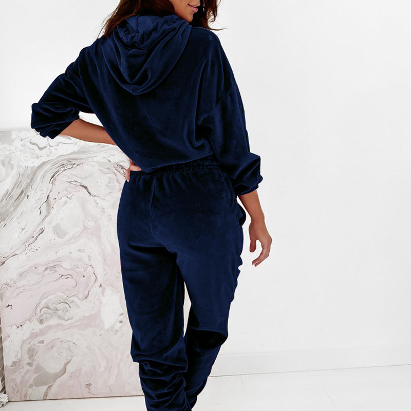 Hooded Long Sleeve Sweatshirts And  Drawstring Shorts Suit