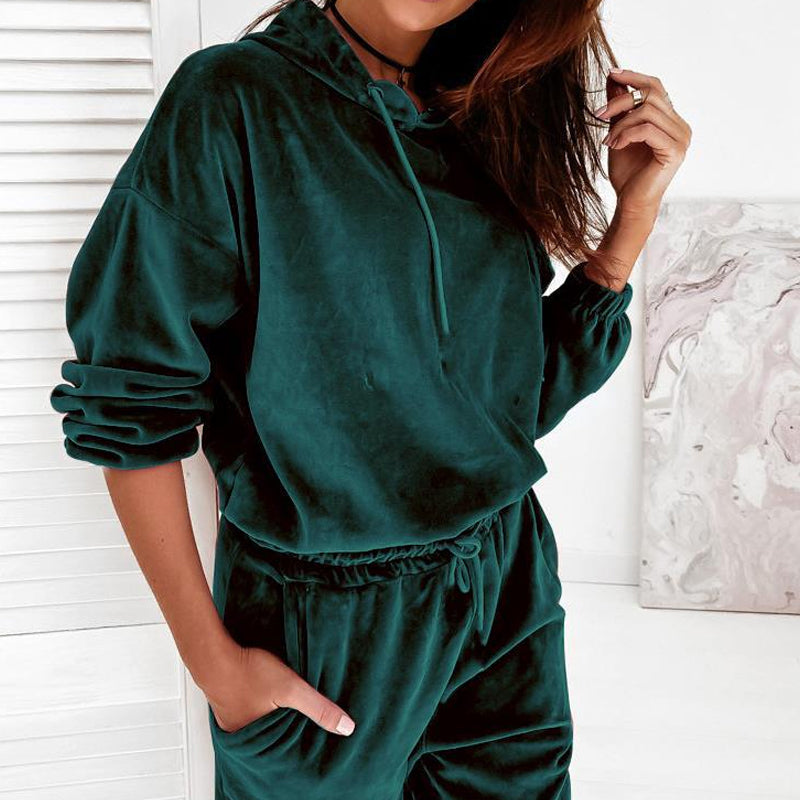 Hooded Long Sleeve Sweatshirts And  Drawstring Shorts Suit
