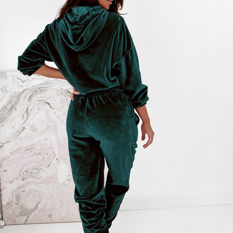 Hooded Long Sleeve Sweatshirts And  Drawstring Shorts Suit