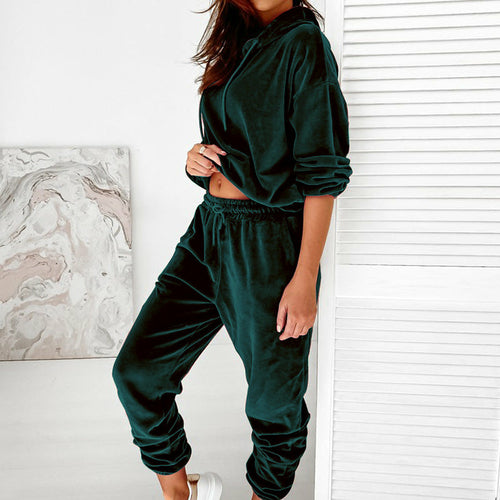 Hooded Long Sleeve Sweatshirts And  Drawstring Shorts Suit