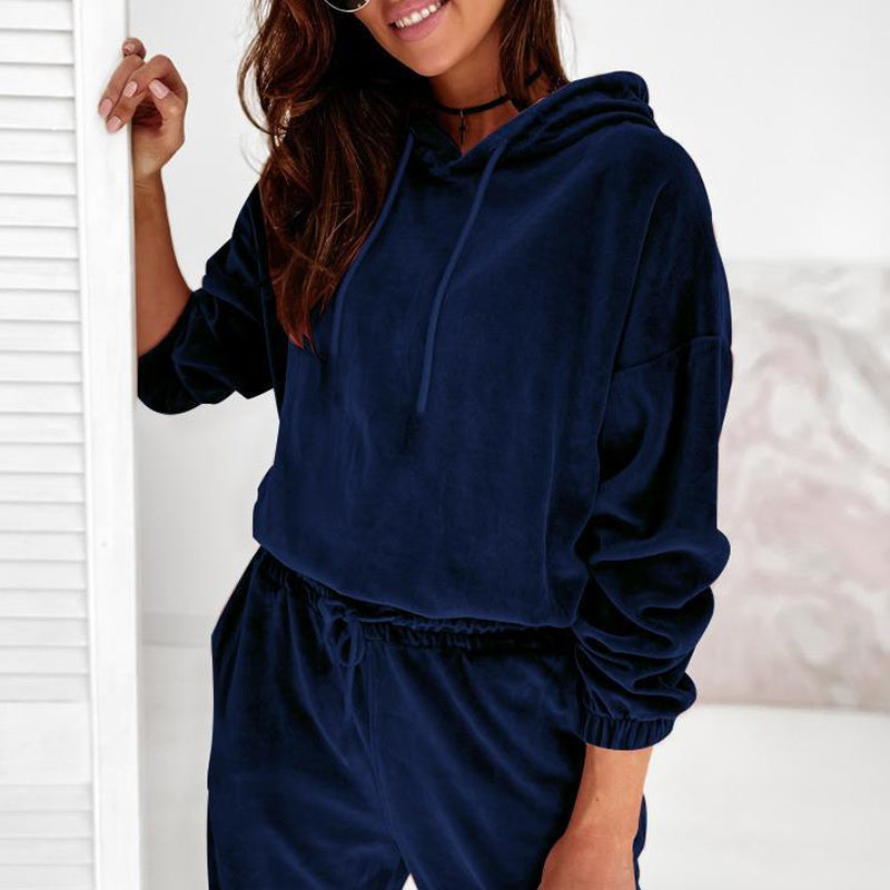 Hooded Long Sleeve Sweatshirts And  Drawstring Shorts Suit