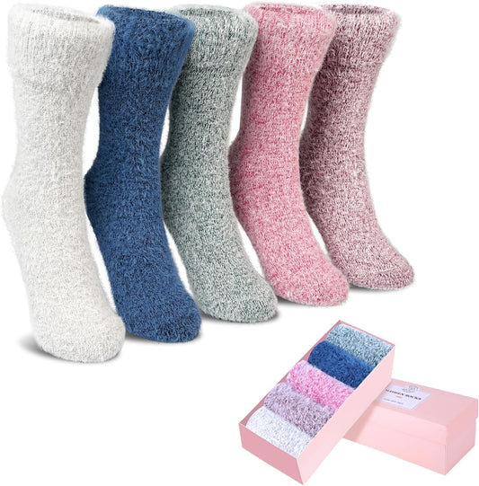 Ultimate Cozy Comfort: 5-Pack of Luxuriously Soft Fuzzy Socks for Women - Perfect Winter Gift!